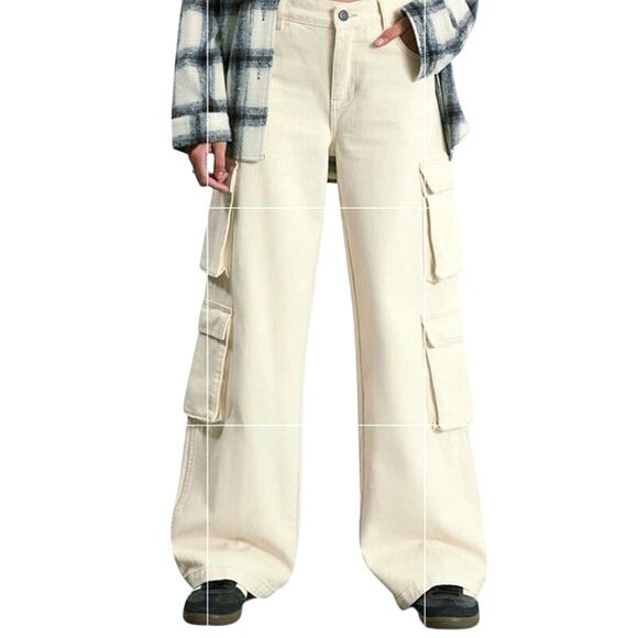 PacSun Cream Wide Leg Cargo Pants - Picture 1 of 11